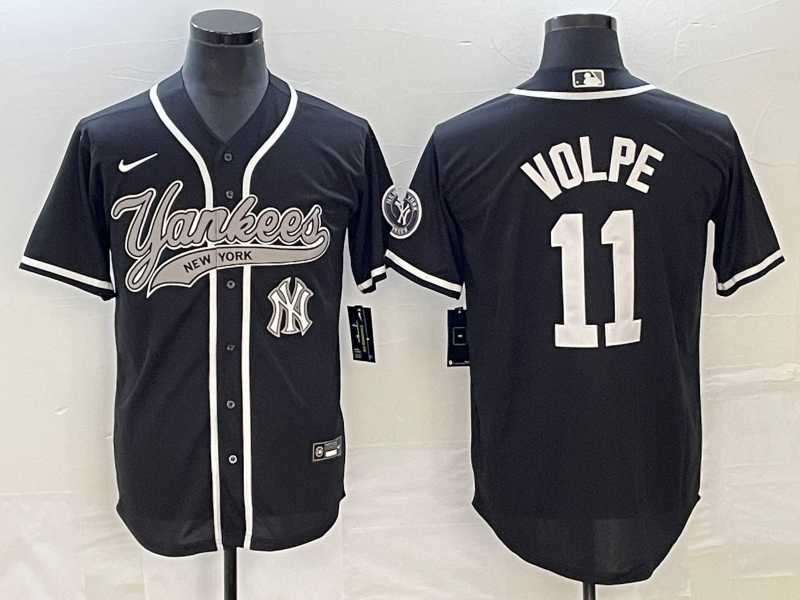 Men%27s New York Yankees #11 Anthony Volpe Black With Patch Cool Base Stitched Baseball Jersey->new york yankees->MLB Jersey